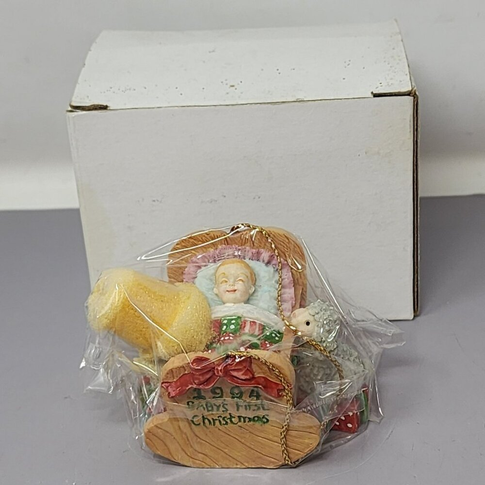 Vintage 1994 Babys First Christmas Ornament Holiday Baby Cradle Retro
